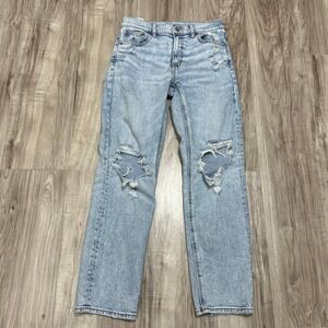 American Eagle Super High Rise Ankle Straight Jeans Womens 2 Distressed Blue